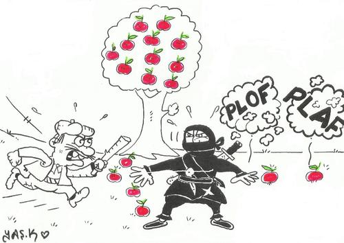 Cartoon: Farmer and Ninja (medium) by yasar kemal turan tagged ninja,and,farmer