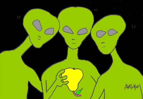Cartoon: great review (medium) by yasar kemal turan tagged great,review,ufo,love,pears,alien