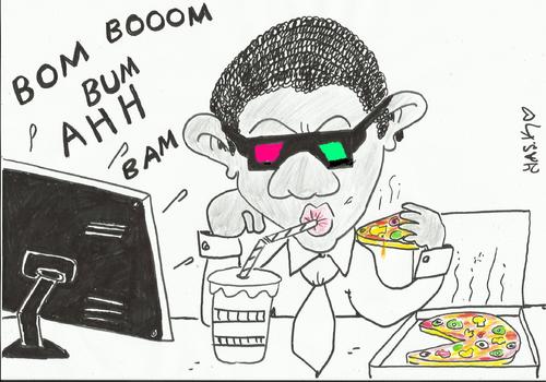 Cartoon: live operation 3D (medium) by yasar kemal turan tagged pizza,obama,laden,bin,pizzapitch