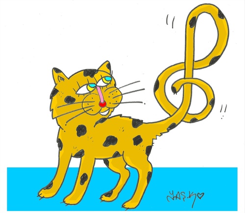 Cartoon: love of music (medium) by yasar kemal turan tagged left,cat,mark,music,love