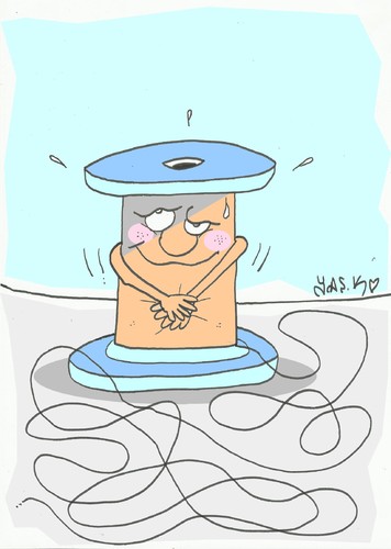 Cartoon: naked (medium) by yasar kemal turan tagged blush,love,yarn,rope,naked,reel