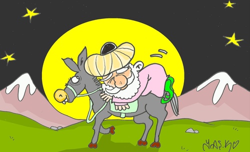 Cartoon: Nasreddin long journey (medium) by yasar kemal turan tagged nasreddin,hodja,love,ass,sleep,travel