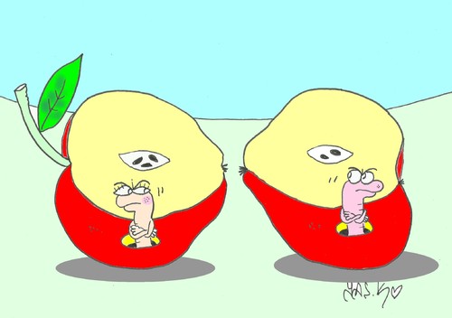 Cartoon: offended (medium) by yasar kemal turan tagged love,peace,make,apple,worm,offended
