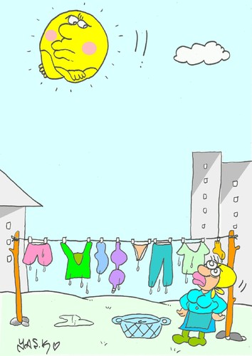 Cartoon: offended (medium) by yasar kemal turan tagged laundry,the,do,women,washing,offended,sun,dry