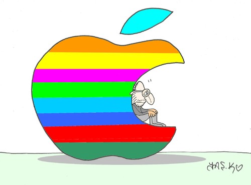 Cartoon: one man- Jobs (medium) by yasar kemal turan tagged apple,steve,jobs,resignation,ceo
