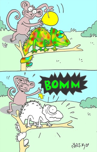 Cartoon: prank (medium) by yasar kemal turan tagged colors,joke,monkey,chameleon,ribaldry