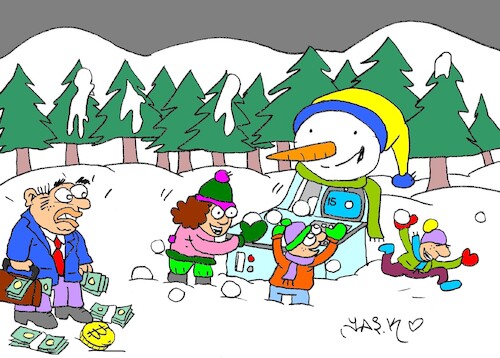 Cartoon: snowball bank (medium) by yasar kemal turan tagged snowball,bank