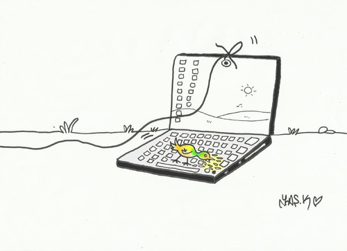 Cartoon: trap (medium) by yasar kemal turan tagged trap,bird,computer,internet,hunting