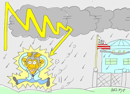 Cartoon: U.S. crisis (medium) by yasar kemal turan tagged lightning,rain,us,obama,usa,economy,crisis