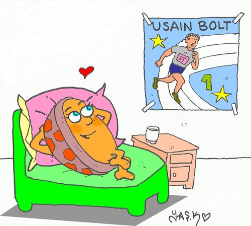 Cartoon: Usain Bolt-love (medium) by yasar kemal turan tagged bolt,usain