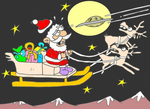 Cartoon: witnesses (medium) by yasar kemal turan tagged deer,christmas,father,ufo,witness