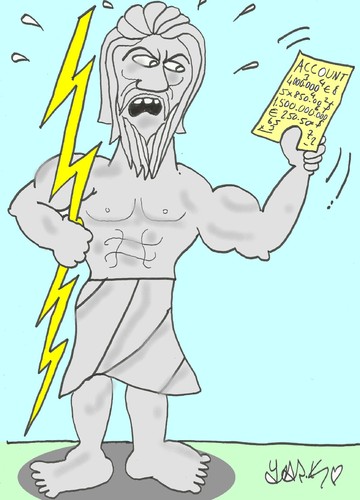 Cartoon: zeus-Greek crisis (medium) by yasar kemal turan tagged greece,economy,zeus,crisis,greek