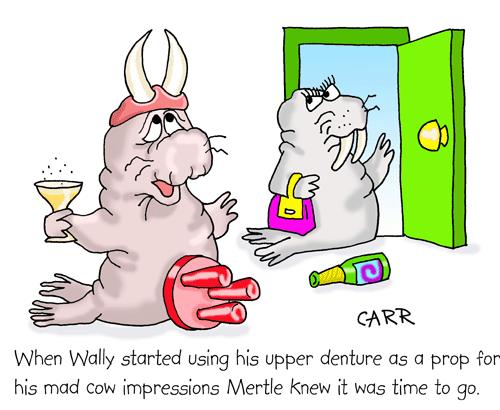 Cartoon: Mad Cow Impressions (medium) by carrtoons tagged walrus,mad,cow,john,carr