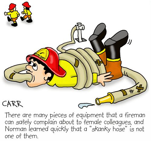 Cartoon: Trouble at the fire station (medium) by carrtoons tagged sexism,equality,feminism,fireman,fire,fighters,employment,john,carr,carrtoon
