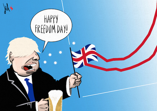 Cartoon: Freedom day in England (medium) by Emanuele Del Rosso tagged freedom,boris,johnson,coronavirus,uk,england,freedom,boris,johnson,coronavirus,uk,england