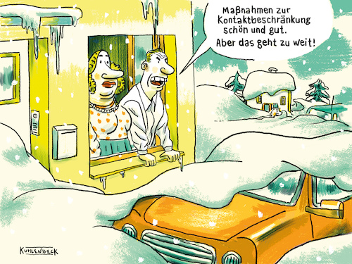 Cartoon: kontaktbeschränkende Maßnahmen (medium) by Thomas Kuhlenbeck tagged corona,schnee,schneekatastrophe,winter,maßnahme,kontaktbeschränkung,lockdown,unverständnis