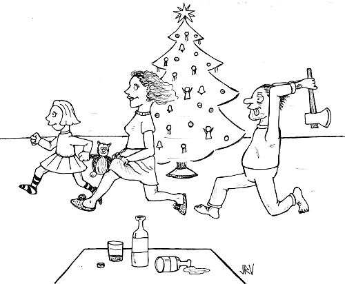 Cartoon: Christmas fun (medium) by Jani The Rock tagged christmas,finland,alcohol,family,axe,murder