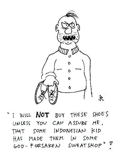 Cartoon: Mr. Misanthropy buys shoes (medium) by Jani The Rock tagged misanthropy,shoes,sweatshop