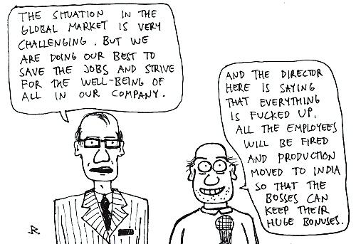 Cartoon: Translation (medium) by Jani The Rock tagged director,translation,company,business,economy,globalisation