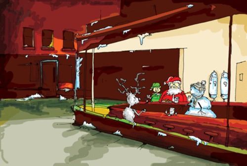 Cartoon: Hopper Boppers (medium) by Seasoned Crumbs tagged christmas,seasoned,crumbs,edward,hopper,snowman,santa,elf,painting,coco,faber,art