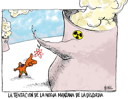 Cartoon: The new Apple of Discord (medium) by BONIL tagged disasters,nuclear,energy