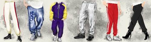 Cartoon: Jogginghosen (medium) by alesza tagged jogginghose,hose,pants,fashion,mode,freizeit,lifestyle,painting,illustration