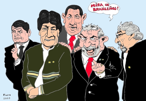 Cartoon: Bolivarian Socialists (medium) by Fusca tagged totalitarism,corruption,criminal,organization,bolivarian,america,latin