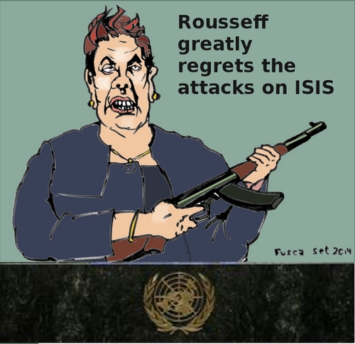 Cartoon: Rousseff condemns attack on ISIS (medium) by Fusca tagged terror,rousseff,lula,pt,bolivarian,tyrants