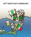 Cartoon: 150th united Italy anniversary (small) by fragocomics tagged 150th,150,united,italy,anniversary,berlusconi,federalism,lega,nord,17,march,17th