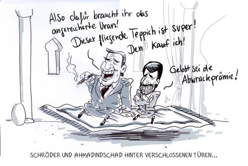 Cartoon: Schroeder Ahmadinedschad (medium) by ChristianP tagged schroeder,ahmadinedschad,iran,politik
