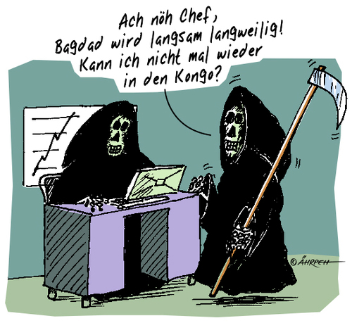 Cartoon: Arbeitsplatzwechsel (medium) by rpeter tagged tod,arbeit,kongo,afrika,arbeitsplatz,krieg