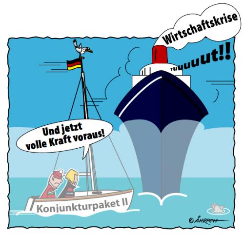 Cartoon: Fahrt im Nebel (medium) by rpeter tagged wirtschaftskrise,krise,boot,konjunkturpaket,merkel,regierung