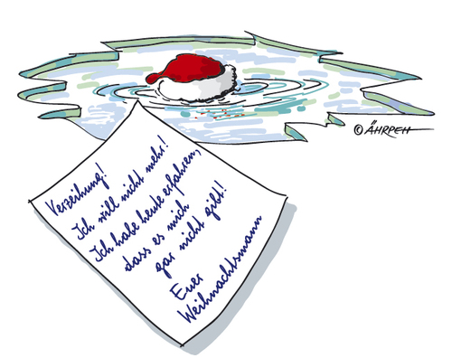 Cartoon: Gestern am See (medium) by rpeter tagged weihnachtsmann,eis,see,abschied,mütze,weihnachten