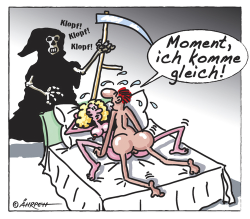 Cartoon: Ich komme (medium) by rpeter tagged tod,akt,bett,death,mann,frau,nackt,liebe,love