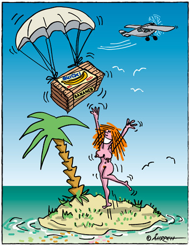 Cartoon: Ohne Worte (medium) by rpeter tagged inselwitz,insel,schiffbrüchig,frau,meer,banane