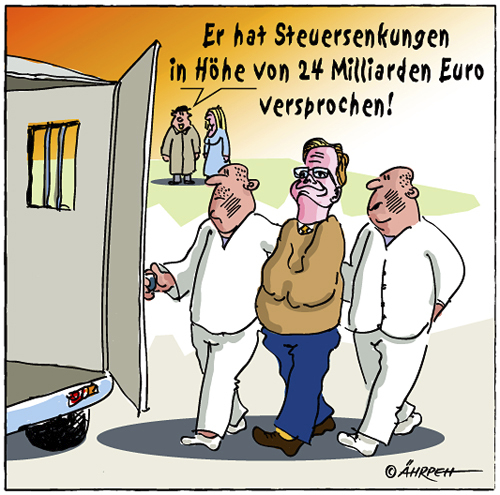 Cartoon: Guidos Realitätsverlust (medium) by rpeter tagged zwangsjacke,westerwelle,guido,steuersenkung,fdp