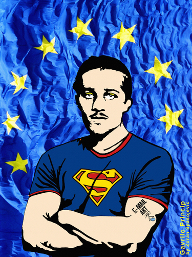 Cartoon: Gavrilo Princip (medium) by Zoran Spasojevic tagged princip,gavrilo,superman,digital,collage,portrait,serbia,kragujevac,paske,spasojevic,eu,europe,emailart,hero,zoran