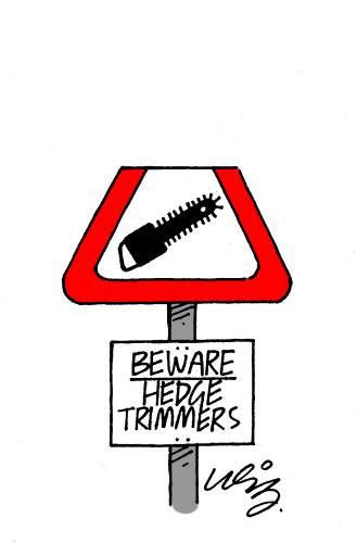 Cartoon: Hedge-trimmers road-sign (medium) by neilo tagged sign,gardening