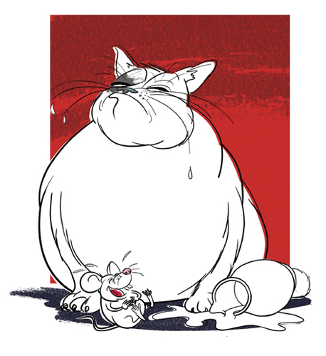 Cartoon: Cat that got the cream (medium) by drawgood tagged cat,mouse,cream,cartoon