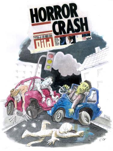 Cartoon: Horror Crash (medium) by Christoph Gremmer tagged horror,crash,dracula,mumie,mummy,frankenstein,freddy,krueger