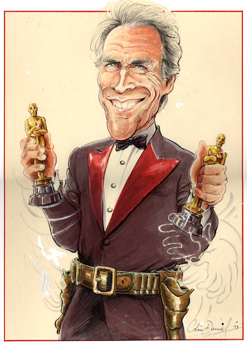 Cartoon: Clint Eastwood oscars caricature (medium) by Colin A Daniel tagged clint,eastwood,oscars,1992,caricature,colin,daniel