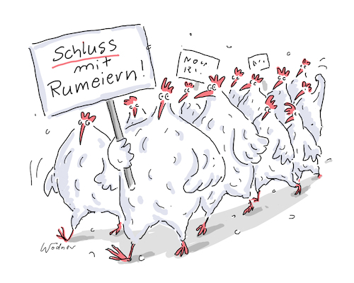 Cartoon: Rumeiern (medium) by Wodner tagged hühner,huhn,demo,demonstration,eier,protest