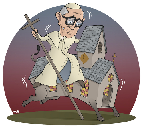 Cartoon: A Challenging Job (medium) by Tjeerd Royaards tagged pope,rome,god,church,francis,vatican,faith,catholic,argentina,pope,rome,god,church,francis,vatican,faith,catholic,argentina