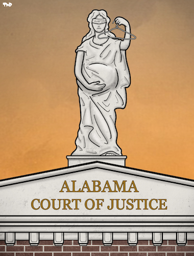 Cartoon: Alabama courthouse (medium) by Tjeerd Royaards tagged pregnancy,justice,usa,woman,women,child,abortion,ban,law,forbidden,pregnancy,justice,usa,woman,women,child,abortion,ban,law,forbidden