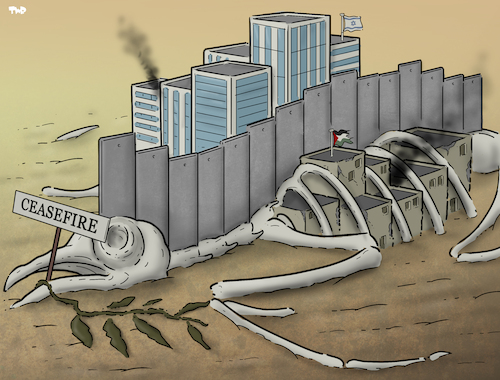 Cartoon: Ceasefire in Gaza (medium) by Tjeerd Royaards tagged gaza,israel,palestine,peace,ceasefire,gaza,israel,palestine,peace,ceasefire