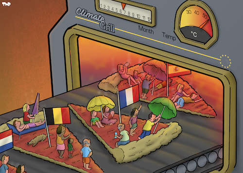 Cartoon: Climate grill (medium) by Tjeerd Royaards tagged heat,wave,climate,crisis,europe,hot,extreme,weather,heat,wave,climate,crisis,europe,hot,extreme,weather