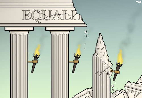 Cartoon: Crumbling Facade (medium) by Tjeerd Royaards tagged racism,kkk,equality,unequal,inequality,race,racism,kkk,equality,unequal,inequality,race