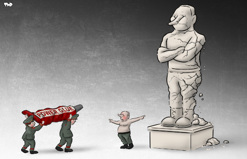 Cartoon: Crumbling power (medium) by Tjeerd Royaards tagged putin,russia,power,prigozhin,wagner,putin,russia,power,prigozhin,wagner