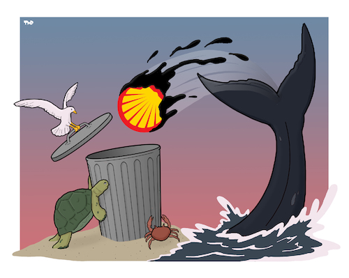 Cartoon: Dump Shell (medium) by Tjeerd Royaards tagged shell,oil,ocean,sea,life,turtle,whale,pollution,clean,shell,oil,ocean,sea,life,turtle,whale,pollution,clean