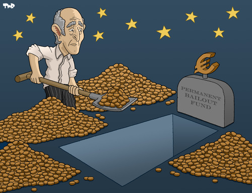 Cartoon: Euro bailout (medium) by Tjeerd Royaards tagged euro,bailout,crisis,economy,money,currency,euro,finanzkrise,wirtschaftskrise,europa,währung